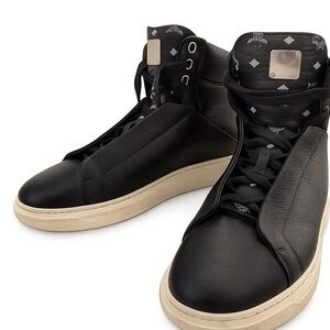MCM Black Leather High-Top Sneakers/ Cream Sole with dust bag